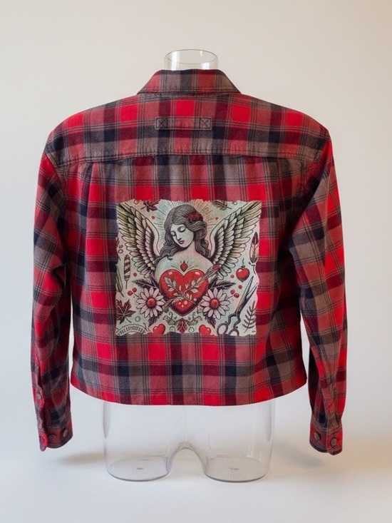 Duluth Trading Co Jackets & Blazers - Duluth Trading Co, Custom Upcycled Flannel Shacket, Medium, Grunge, Red Plaid